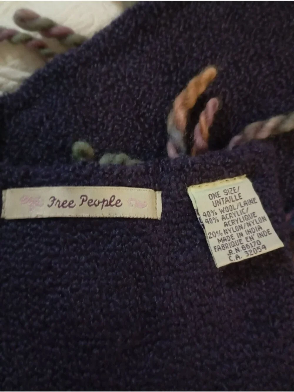 Free People Purple Knit Scarf With Multicolor Fringe Detailing